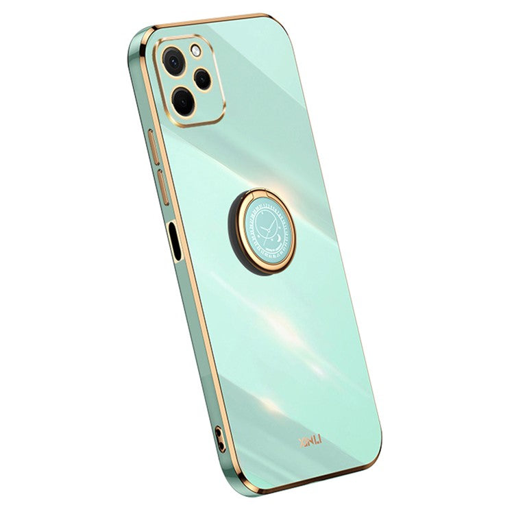 XINLI For Huawei nova Y61 4G Ring Holder Kickstand Phone TPU Case Electroplating Phone Cover - Cyan