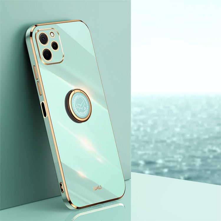 XINLI For Huawei nova Y61 4G Ring Holder Kickstand Phone TPU Case Electroplating Phone Cover - Cyan