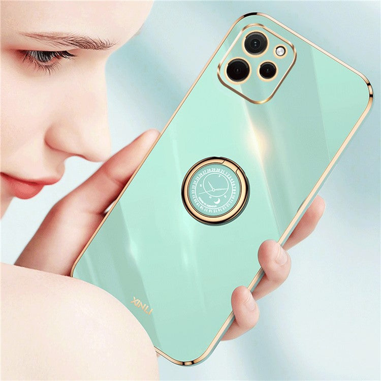 XINLI For Huawei nova Y61 4G Ring Holder Kickstand Phone TPU Case Electroplating Phone Cover - Cyan