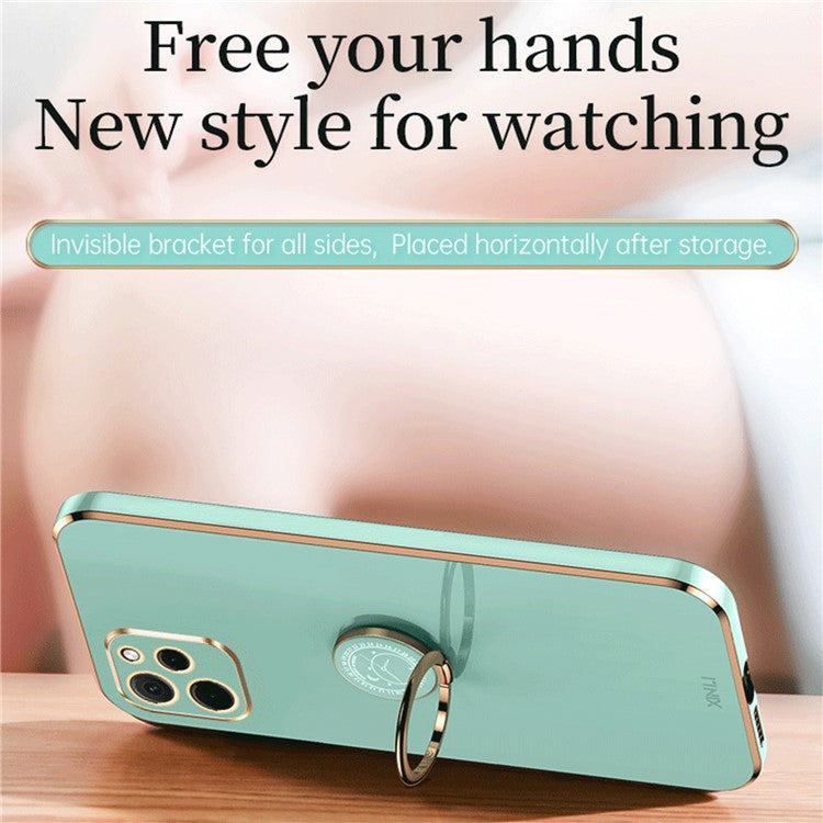 XINLI For Huawei nova Y61 4G Ring Holder Kickstand Phone TPU Case Electroplating Phone Cover - Cyan
