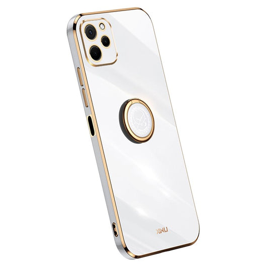 XINLI For Huawei nova Y61 4G Ring Holder Kickstand Phone TPU Case Electroplating Phone Cover - White