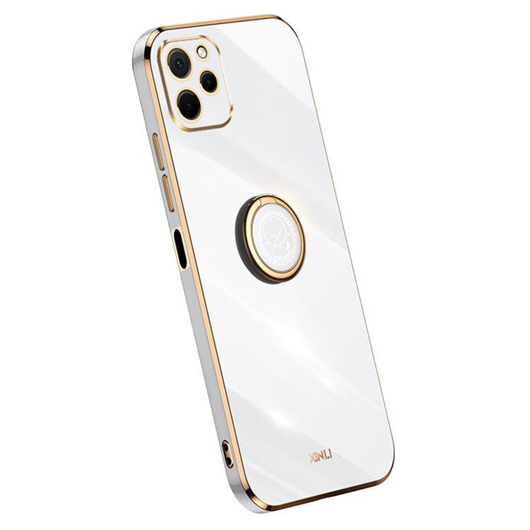 XINLI For Huawei nova Y61 4G Ring Holder Kickstand Phone TPU Case Electroplating Phone Cover - White