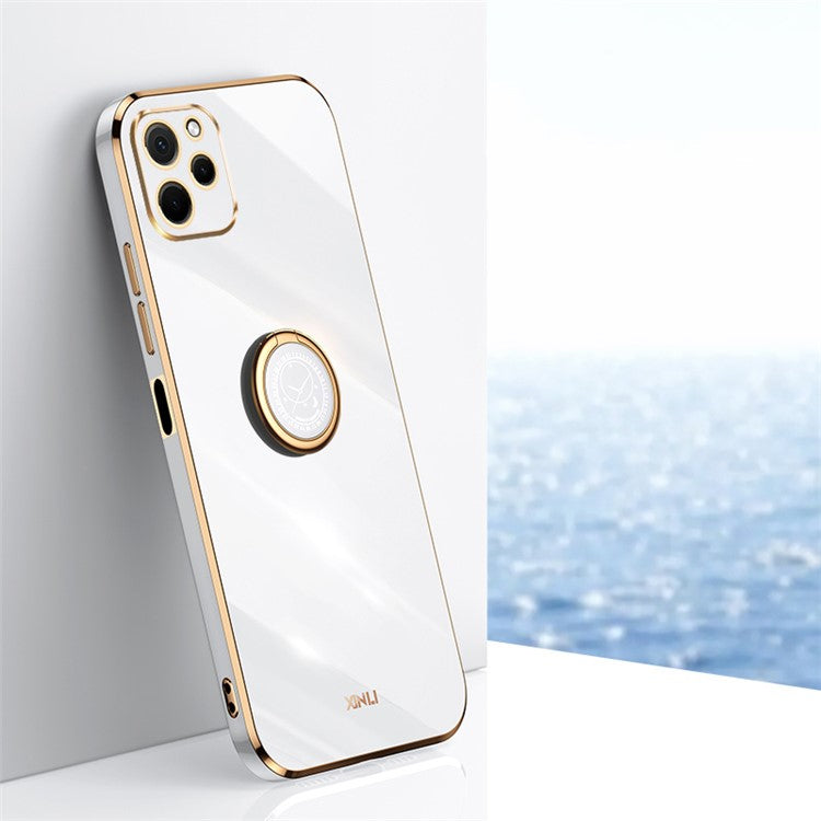 XINLI For Huawei nova Y61 4G Ring Holder Kickstand Phone TPU Case Electroplating Phone Cover - White