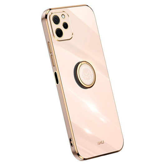 XINLI For Huawei nova Y61 4G Ring Holder Kickstand Phone TPU Case Electroplating Phone Cover - Pink