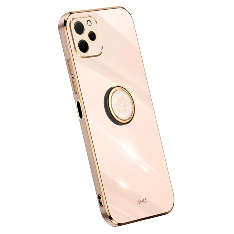 XINLI For Huawei nova Y61 4G Ring Holder Kickstand Phone TPU Case Electroplating Phone Cover - Pink
