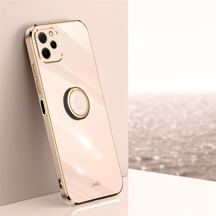 XINLI For Huawei nova Y61 4G Ring Holder Kickstand Phone TPU Case Electroplating Phone Cover - Pink