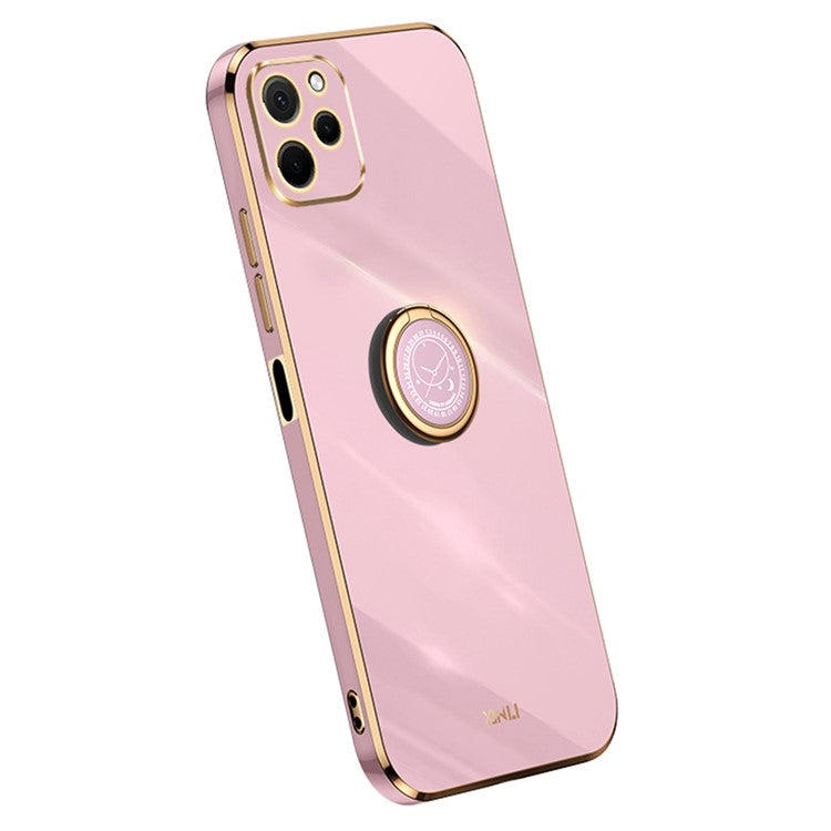 XINLI For Huawei nova Y61 4G Ring Holder Kickstand Phone TPU Case Electroplating Phone Cover - Purple