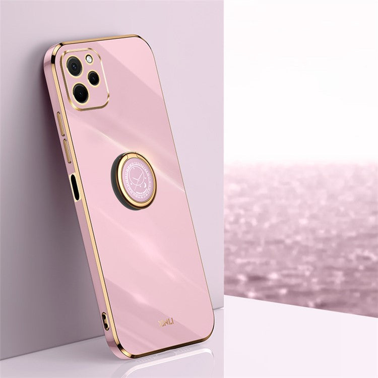 XINLI For Huawei nova Y61 4G Ring Holder Kickstand Phone TPU Case Electroplating Phone Cover - Purple