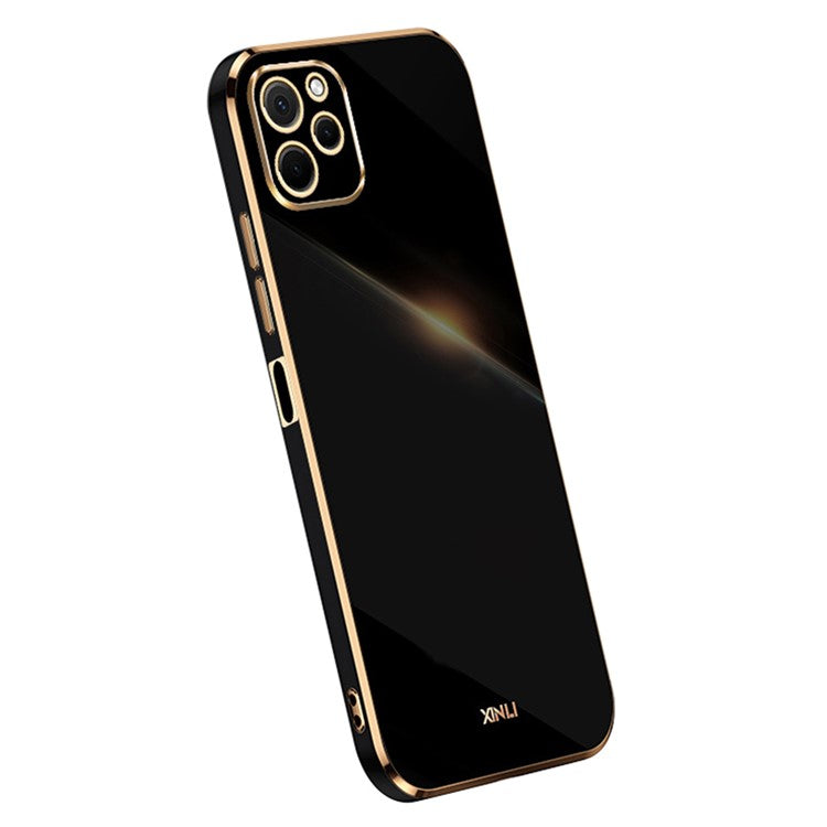 XINLI For Huawei nova Y61 4G Electroplating Frame Phone Case TPU Cover with Camera Lens Protection - Black