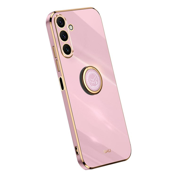 XINLI For Samsung Galaxy A24 4G (162.1 x 77.6 x 8.3mm) Electroplating Phone Case Ring Kickstand Cell Phone TPU Cover - Purple