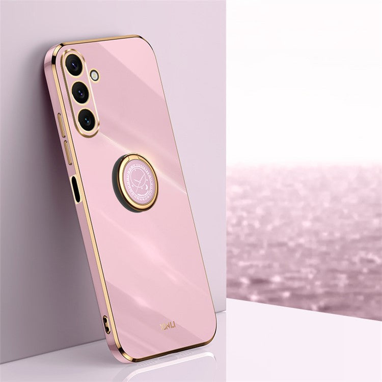 XINLI For Samsung Galaxy A24 4G (162.1 x 77.6 x 8.3mm) Electroplating Phone Case Ring Kickstand Cell Phone TPU Cover - Purple