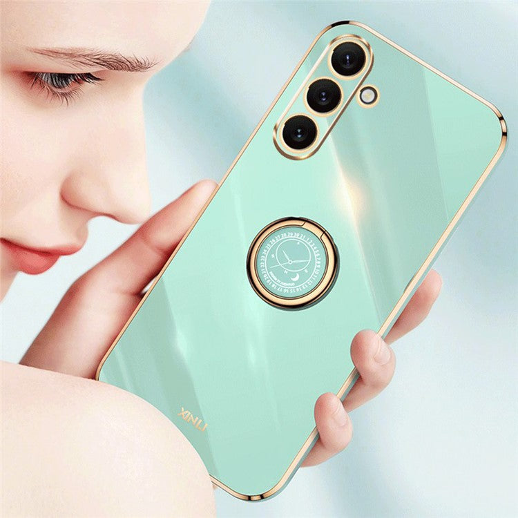 XINLI For Samsung Galaxy A24 4G (162.1 x 77.6 x 8.3mm) Electroplating Phone Case Ring Kickstand Cell Phone TPU Cover - Purple