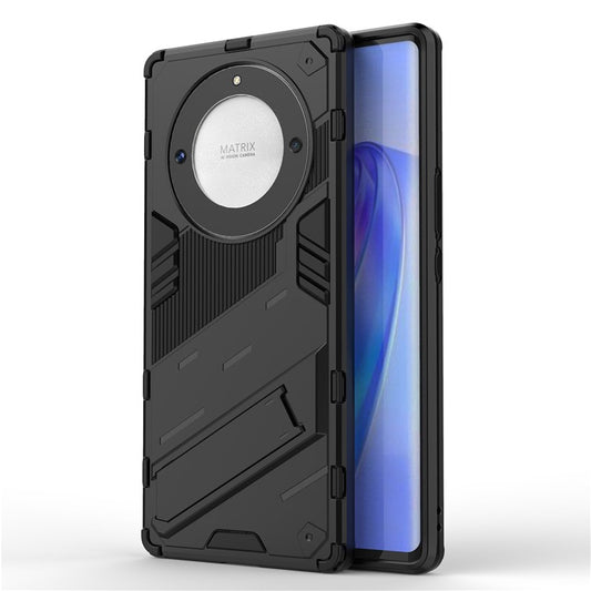Cell Phone Case for Honor Magic5 Lite 5G / X9a 5G / X40 5G , Kickstand TPU+PC Protective Cell Phone Cover - Black