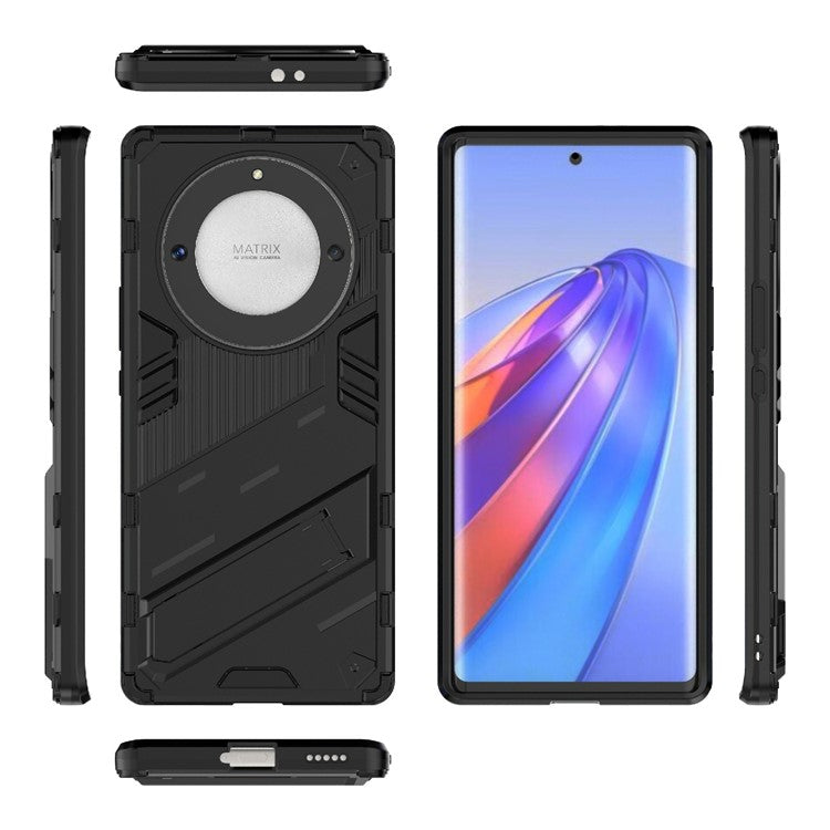 Cell Phone Case for Honor Magic5 Lite 5G / X9a 5G / X40 5G , Kickstand TPU+PC Protective Cell Phone Cover - Black