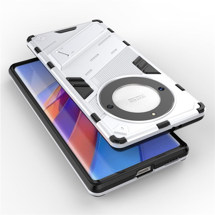 Cell Phone Case for Honor Magic5 Lite 5G / X9a 5G / X40 5G , Kickstand TPU+PC Protective Cell Phone Cover - White