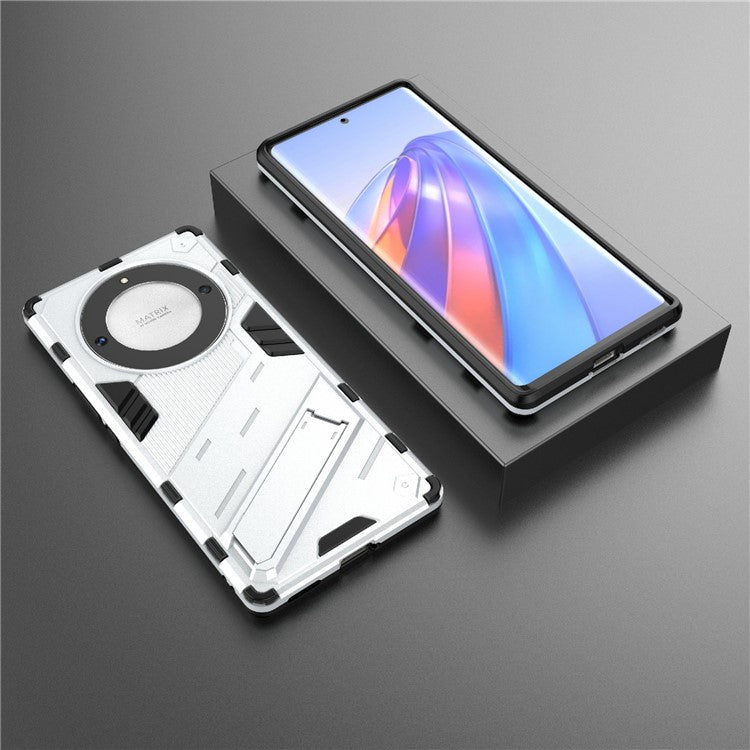 Cell Phone Case for Honor Magic5 Lite 5G / X9a 5G / X40 5G , Kickstand TPU+PC Protective Cell Phone Cover - White