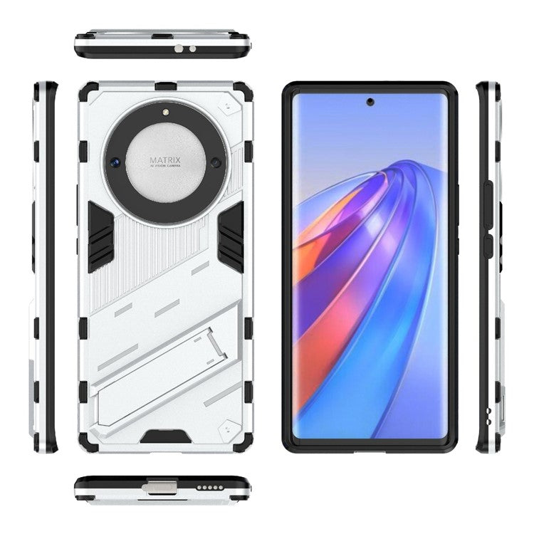 Cell Phone Case for Honor Magic5 Lite 5G / X9a 5G / X40 5G , Kickstand TPU+PC Protective Cell Phone Cover - White
