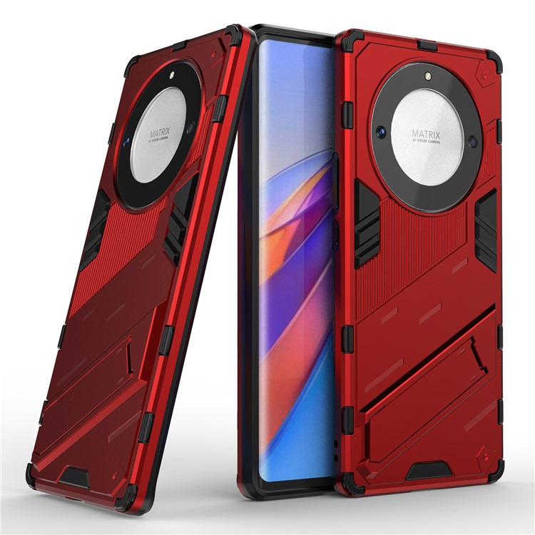 Cell Phone Case for Honor Magic5 Lite 5G / X9a 5G / X40 5G , Kickstand TPU+PC Protective Cell Phone Cover - Red