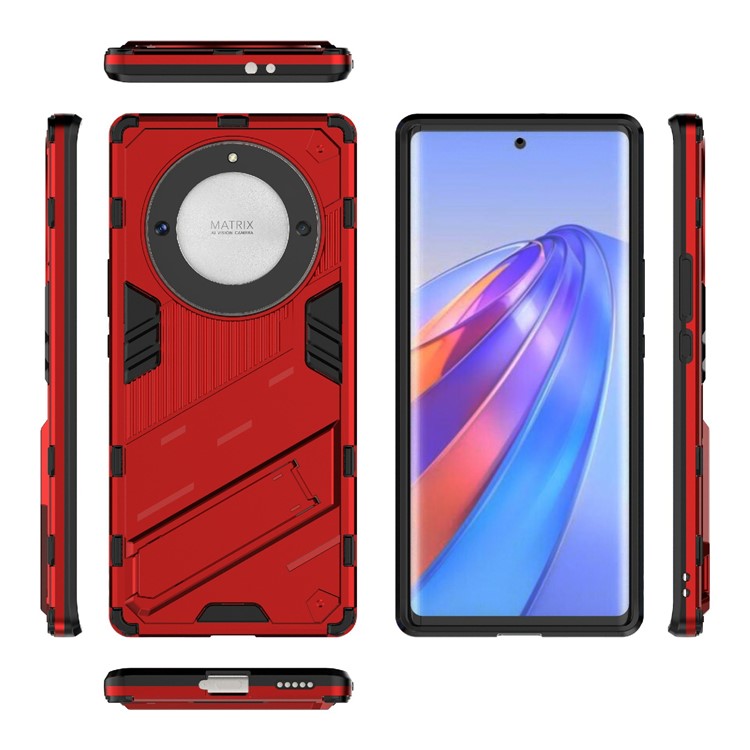 Cell Phone Case for Honor Magic5 Lite 5G / X9a 5G / X40 5G , Kickstand TPU+PC Protective Cell Phone Cover - Red
