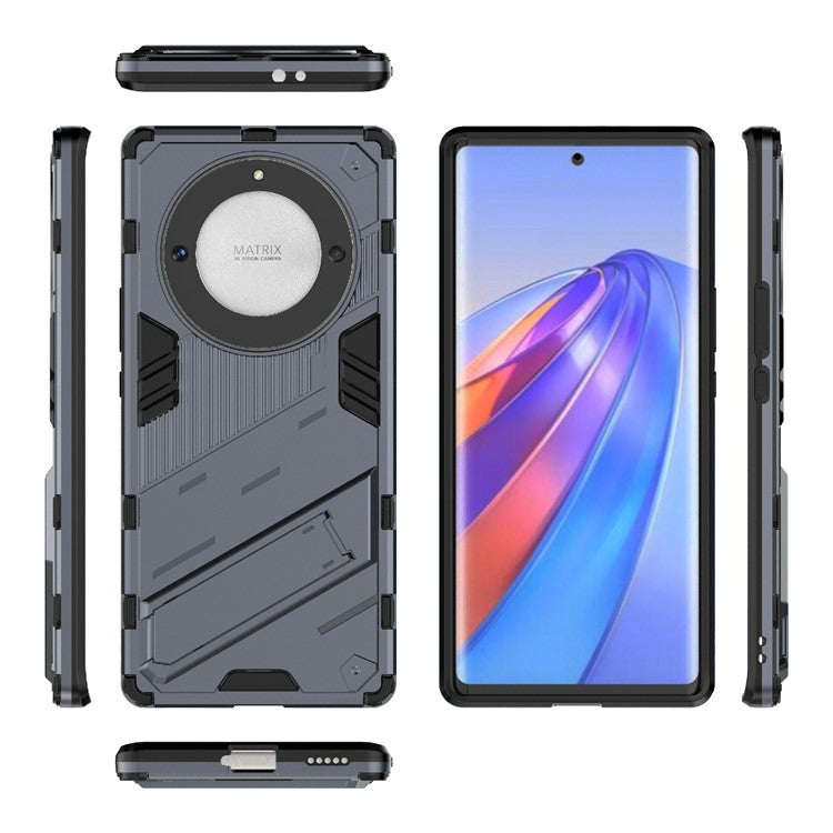 Cell Phone Case for Honor Magic5 Lite 5G / X9a 5G / X40 5G , Kickstand TPU+PC Protective Cell Phone Cover - Dark Blue