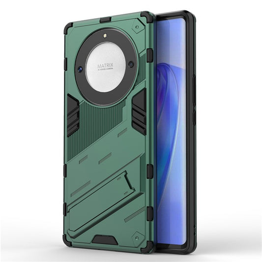 Cell Phone Case for Honor Magic5 Lite 5G / X9a 5G / X40 5G , Kickstand TPU+PC Protective Cell Phone Cover - Green