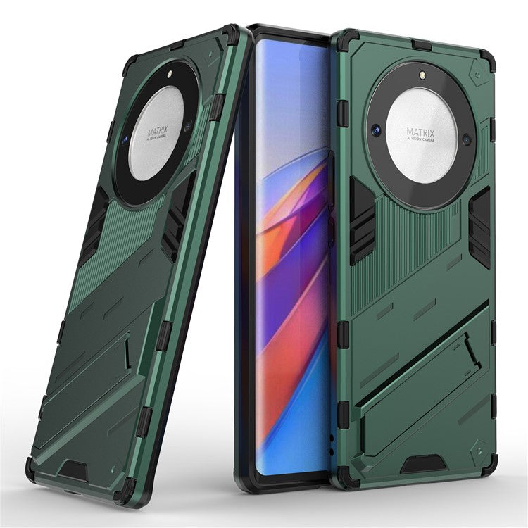 Cell Phone Case for Honor Magic5 Lite 5G / X9a 5G / X40 5G , Kickstand TPU+PC Protective Cell Phone Cover - Green