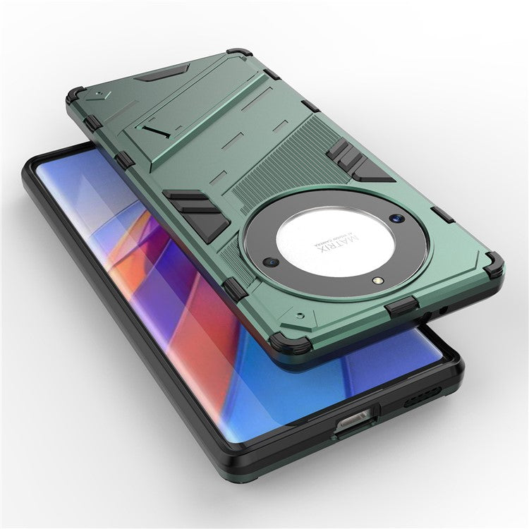 Cell Phone Case for Honor Magic5 Lite 5G / X9a 5G / X40 5G , Kickstand TPU+PC Protective Cell Phone Cover - Green