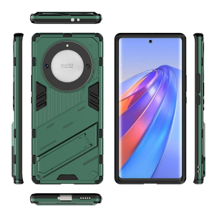 Cell Phone Case for Honor Magic5 Lite 5G / X9a 5G / X40 5G , Kickstand TPU+PC Protective Cell Phone Cover - Green