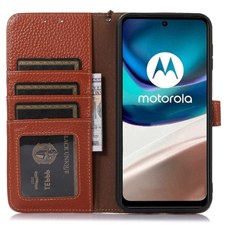 Wallet Case for Motorola Moto G53 5G / G23 4G / G13 4G , Genuine Cow Leather RFID Blocking Stand Phone Cover - Brown