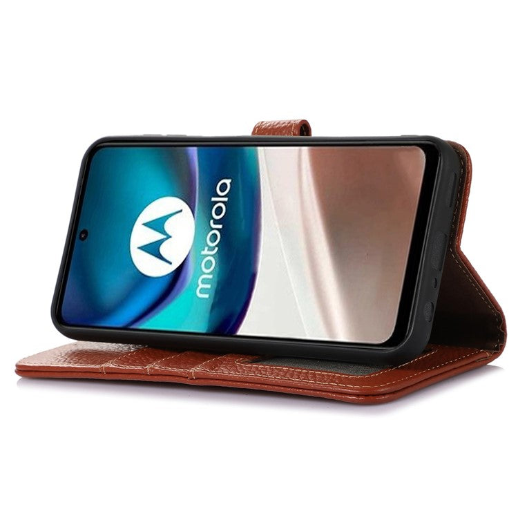 Wallet Case for Motorola Moto G53 5G / G23 4G / G13 4G , Genuine Cow Leather RFID Blocking Stand Phone Cover - Brown