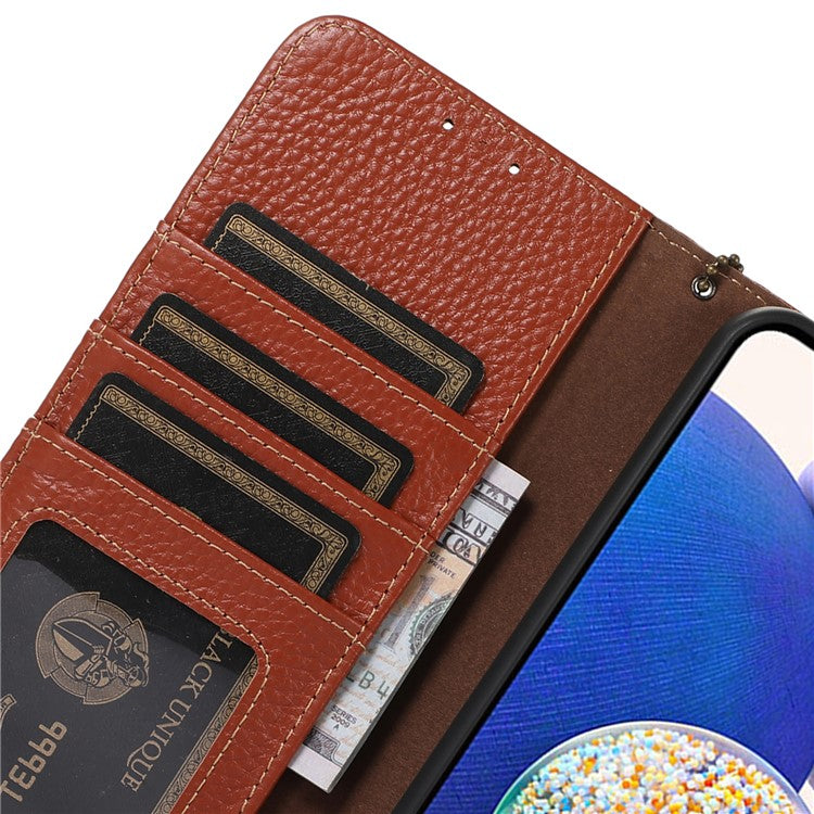 Wallet Case for Motorola Moto G53 5G / G23 4G / G13 4G , Genuine Cow Leather RFID Blocking Stand Phone Cover - Brown