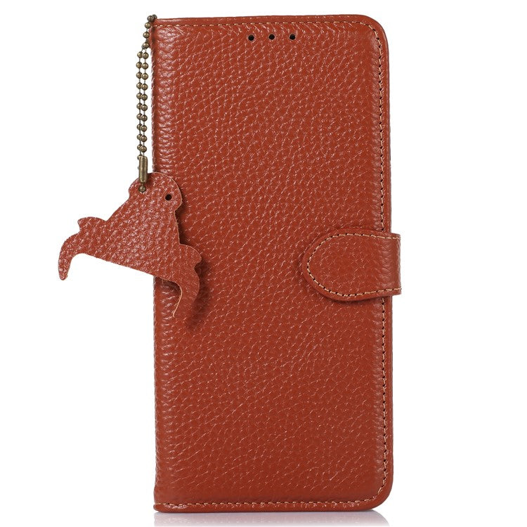 Wallet Case for Motorola Moto G53 5G / G23 4G / G13 4G , Genuine Cow Leather RFID Blocking Stand Phone Cover - Brown