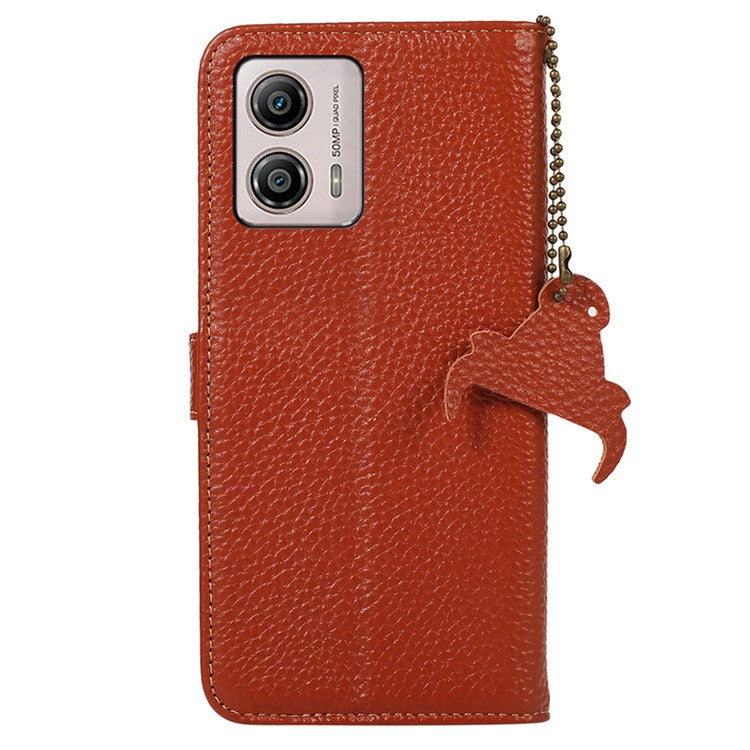 Wallet Case for Motorola Moto G53 5G / G23 4G / G13 4G , Genuine Cow Leather RFID Blocking Stand Phone Cover - Brown
