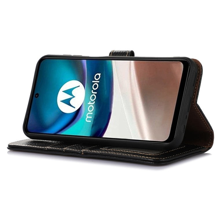 Wallet Case for Motorola Moto G53 5G / G23 4G / G13 4G , Genuine Cow Leather RFID Blocking Stand Phone Cover - Black