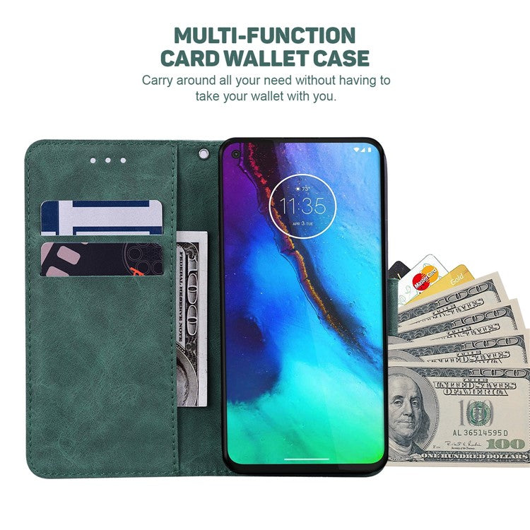 Shockproof Case for Motorola Moto E13 4G Wallet Phone Case Imprinted Leather Flip Cover - Green