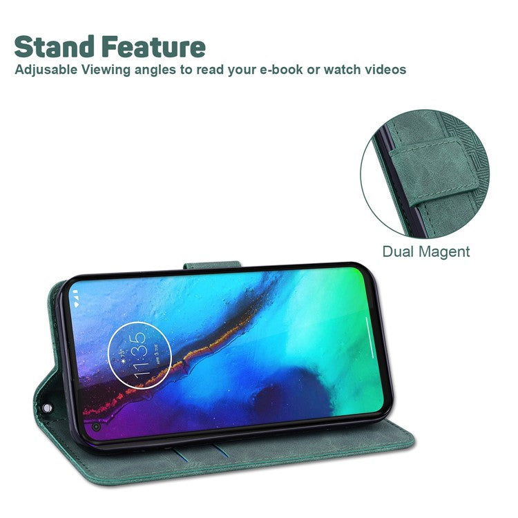 Shockproof Case for Motorola Moto E13 4G Wallet Phone Case Imprinted Leather Flip Cover - Green