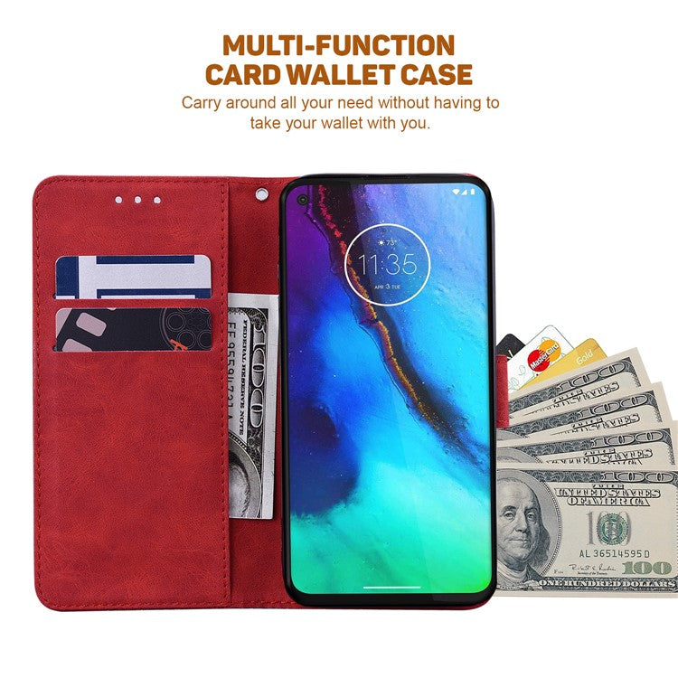 Shockproof Case for Motorola Moto E13 4G Wallet Phone Case Imprinted Leather Flip Cover - Red