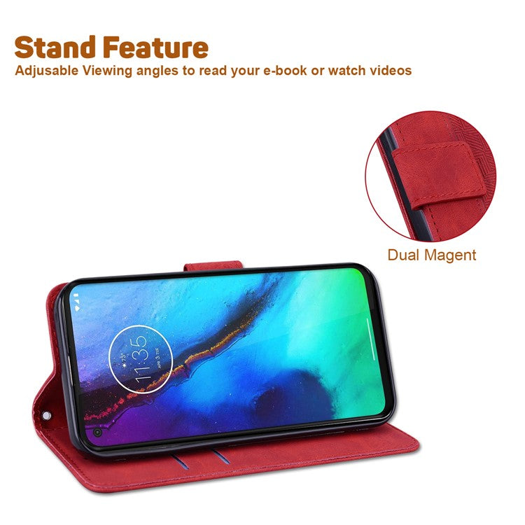 Shockproof Case for Motorola Moto E13 4G Wallet Phone Case Imprinted Leather Flip Cover - Red