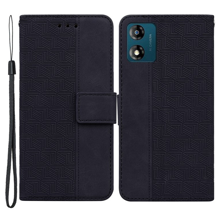 Shockproof Case for Motorola Moto E13 4G Wallet Phone Case Imprinted Leather Flip Cover - Black