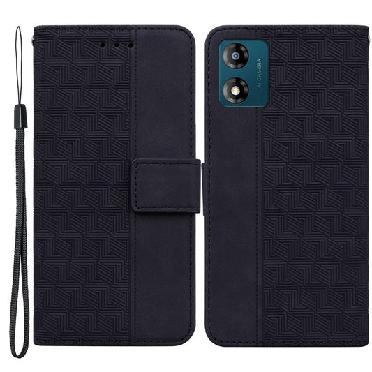 Shockproof Case for Motorola Moto E13 4G Wallet Phone Case Imprinted Leather Flip Cover - Black