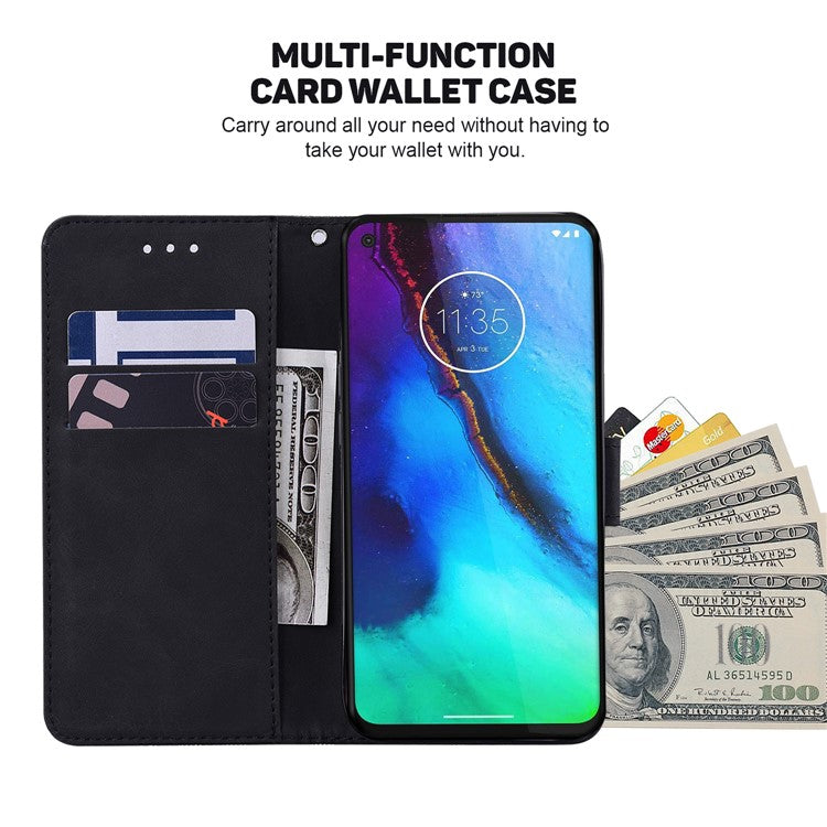 Shockproof Case for Motorola Moto E13 4G Wallet Phone Case Imprinted Leather Flip Cover - Black