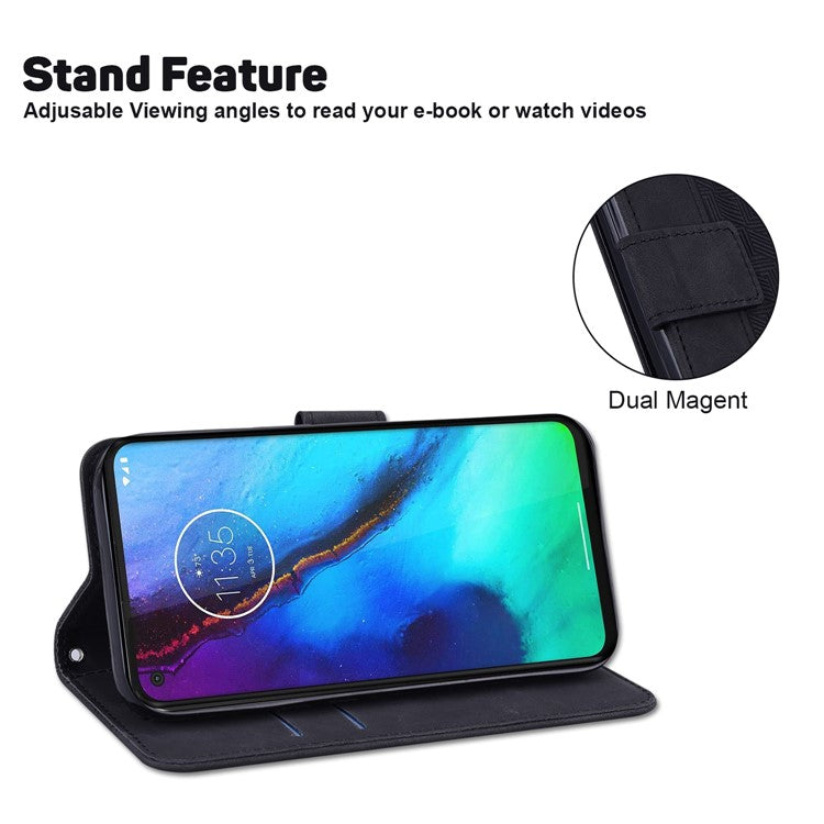Shockproof Case for Motorola Moto E13 4G Wallet Phone Case Imprinted Leather Flip Cover - Black