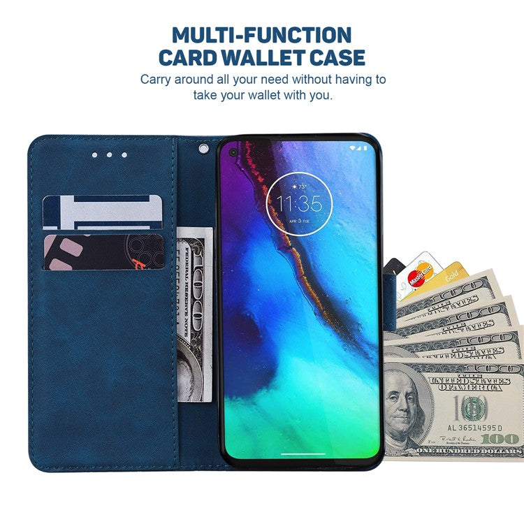 Shockproof Case for Motorola Moto E13 4G Wallet Phone Case Imprinted Leather Flip Cover - Blue