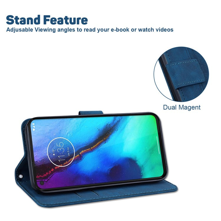 Shockproof Case for Motorola Moto E13 4G Wallet Phone Case Imprinted Leather Flip Cover - Blue