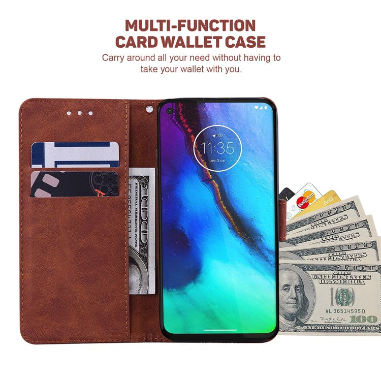 Shockproof Case for Motorola Moto E13 4G Wallet Phone Case Imprinted Leather Flip Cover - Brown