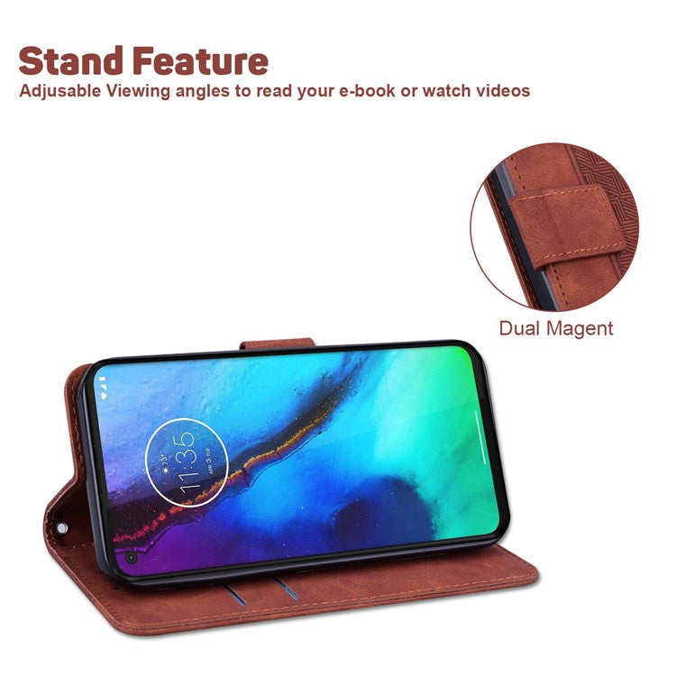 Shockproof Case for Motorola Moto E13 4G Wallet Phone Case Imprinted Leather Flip Cover - Brown