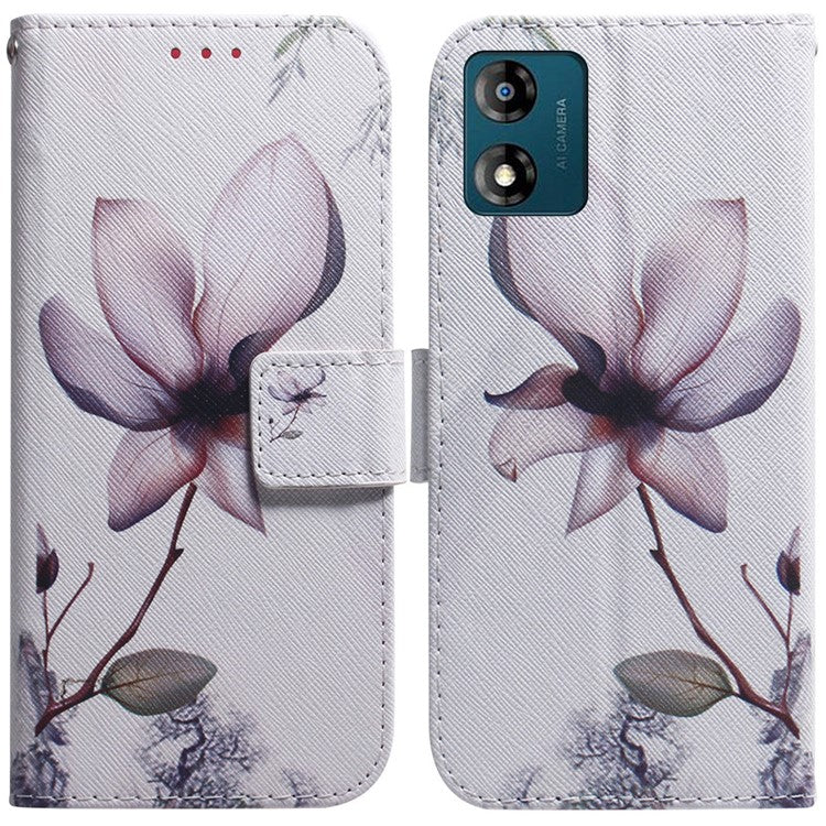Wallet Phone Case for Motorola Moto E13 4G Pattern Printing Anti-Drop Leather Cover - Pink Flower