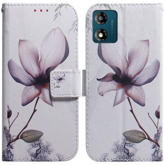 Wallet Phone Case for Motorola Moto E13 4G Pattern Printing Anti-Drop Leather Cover - Pink Flower