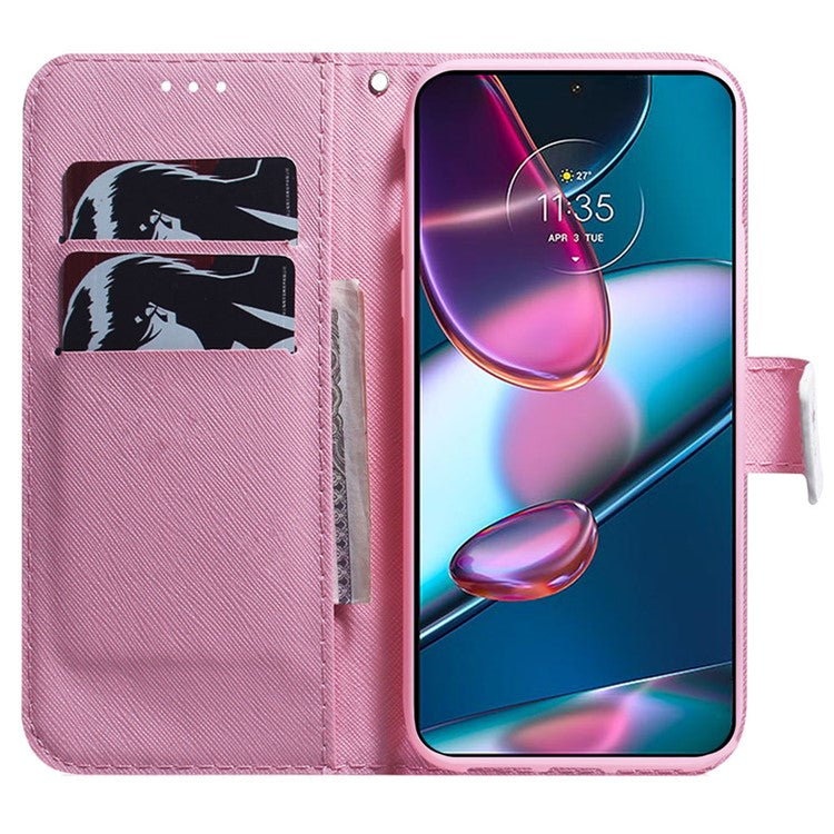 Wallet Phone Case for Motorola Moto E13 4G Pattern Printing Anti-Drop Leather Cover - Pink Flower