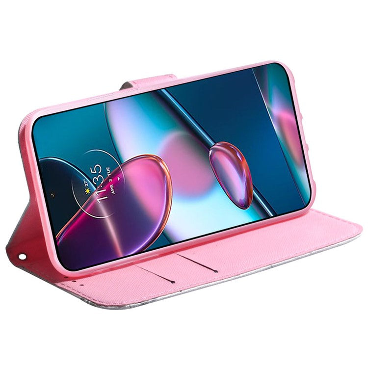 Wallet Phone Case for Motorola Moto E13 4G Pattern Printing Anti-Drop Leather Cover - Pink Flower